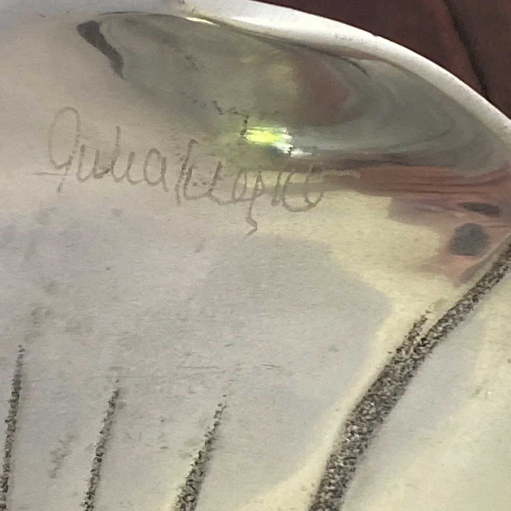Julia Knight Lily Serving Bowl‎ 8.5 Aluminum Enamel Light green Floral Bowl 2009
